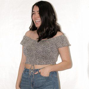 Black and White Animal Print Ruched Crop Top